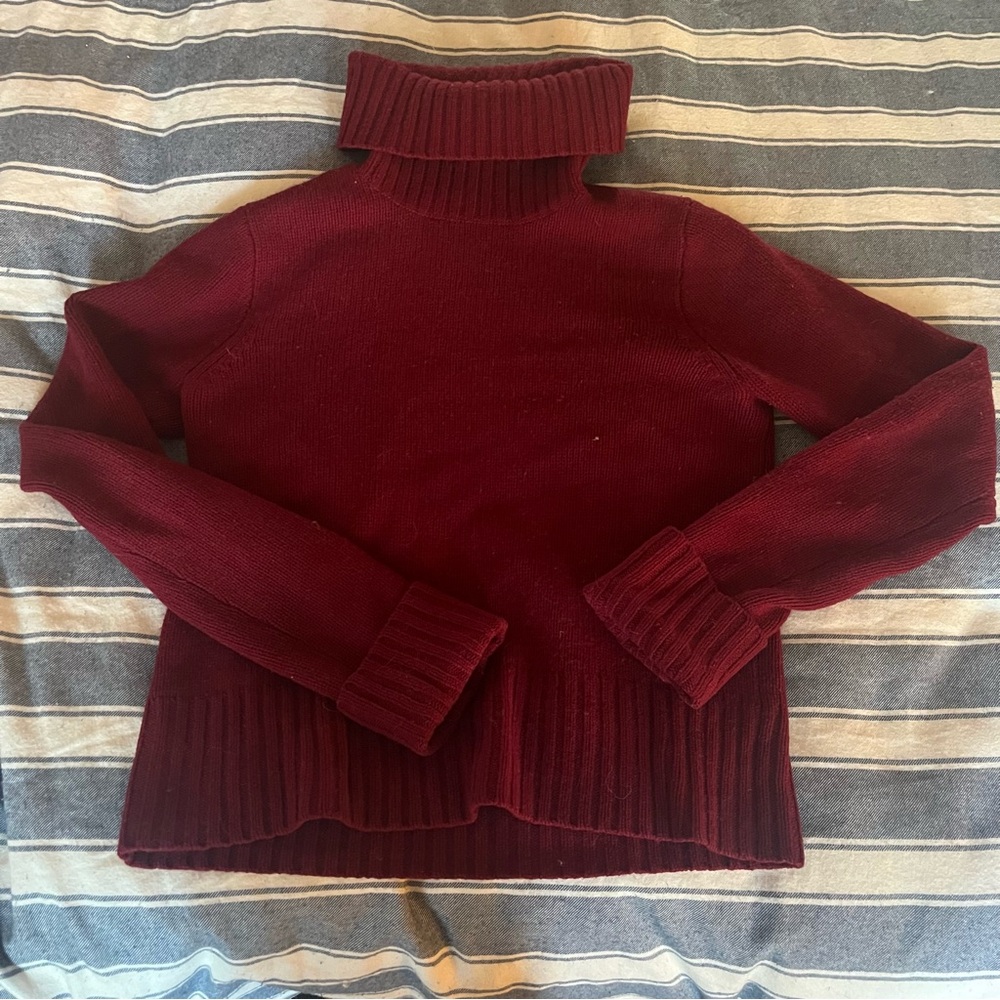 J Crew Vintage Crimson Red Pure Wool Turtleneck